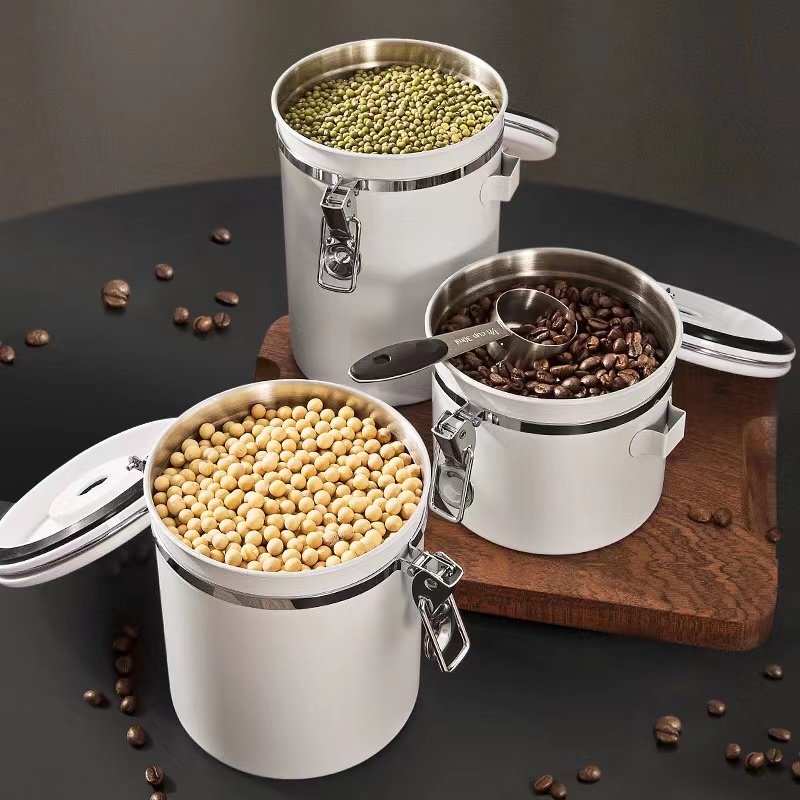 Stainless Steel Coffee Canister Coffee Canister With Scoop With Built-In Valve Lid For Beans 1.2/1.5/1.8l 10