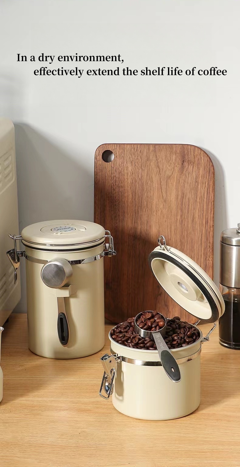 Stainless Steel Coffee Canister Coffee Canister With Scoop With Built-In Valve Lid For Beans 1.2/1.5/1.8l 14