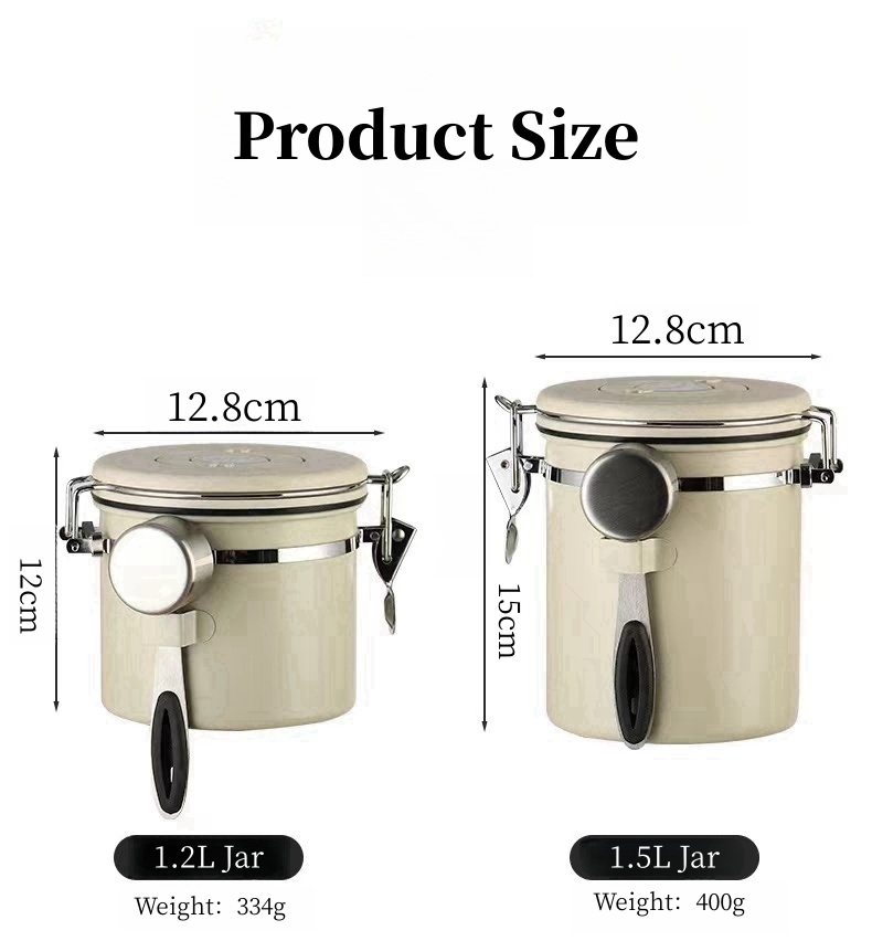 Stainless Steel Coffee Canister Coffee Canister With Scoop With Built-In Valve Lid For Beans 1.2/1.5/1.8l 19