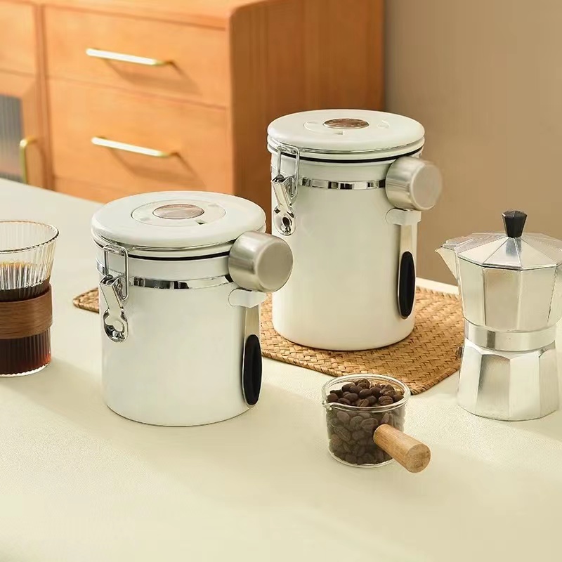 Stainless Steel Coffee Canister Coffee Canister With Scoop With Built-In Valve Lid For Beans 1.2/1.5/1.8l 7