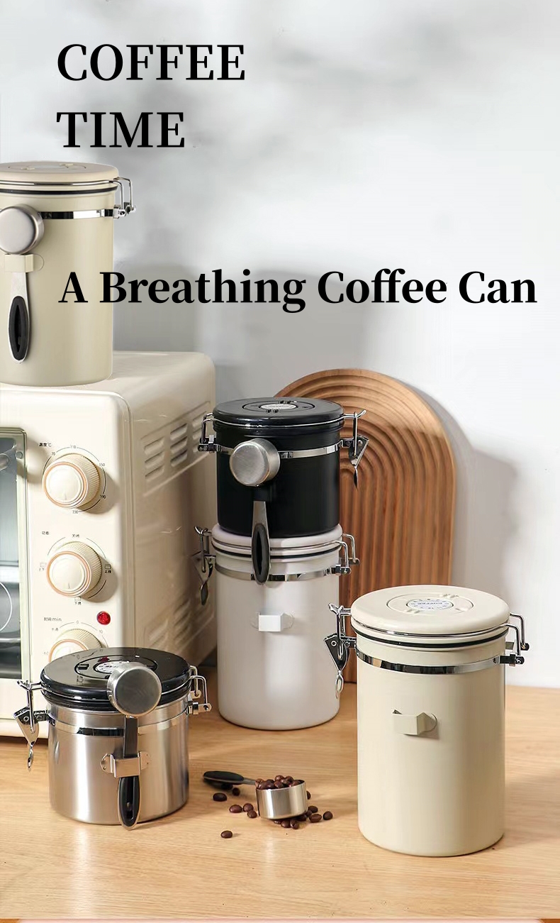 Stainless Steel Coffee Canister Coffee Canister With Scoop With Built-In Valve Lid For Beans 1.2/1.5/1.8l 12
