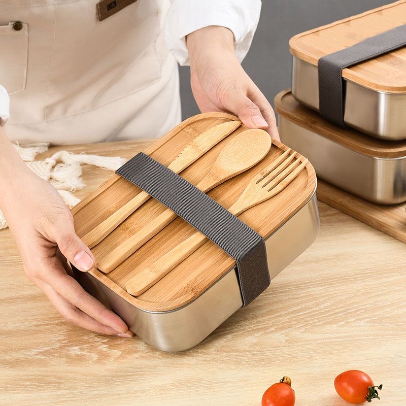 Wholesale Stainless Steel Lunch Box with a Wooden Lid - ZHENNENG 9