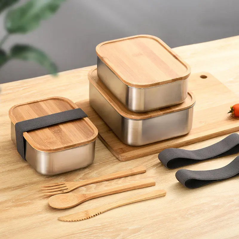 Stainless Steel Bento Box Set with Bamboo Lid - Corrosion-Resistant & Multi-Grid Design 2