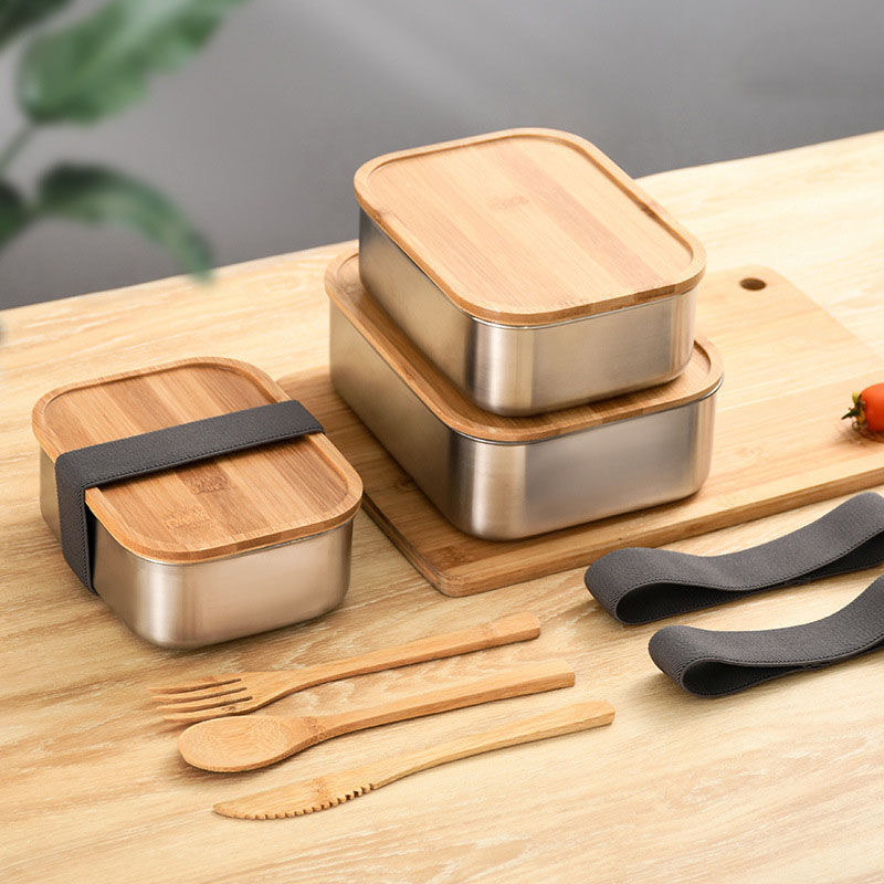 Wholesale Stainless Steel Lunch Box with a Wooden Lid - ZHENNENG 7