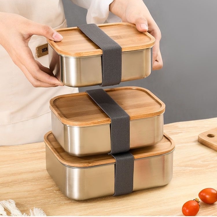 Wholesale Stainless Steel Lunch Box with a Wooden Lid - ZHENNENG 11