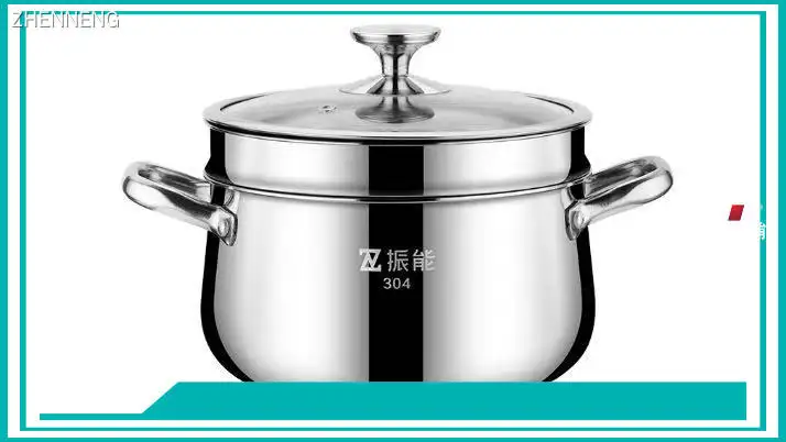 ZHENNENG Stainless Steel Soup Pot with Steamer Insert - Customizable Specifications - Anti-rust & Easy to Clean - Model ZNB-HC2H22 - 22cm Diameter - Lifetime 10+ years - Dishwasher Safe - Suitable for Home, Hotels & Restaurants. 1