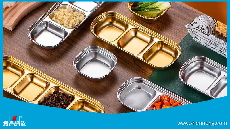 Customizable Stainless Steel Appetizer Serving Tray with Divided Sauce Dishes 1