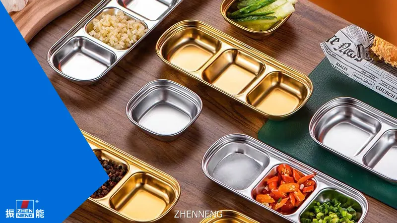 Bandeja de acero inoxidable con recipientes para salsas divididos: personaliza tu experiencia gastronómica. 1