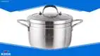 2 Tier Steamer Pan: Double Handled Stainless Steel with Glass Lid 1