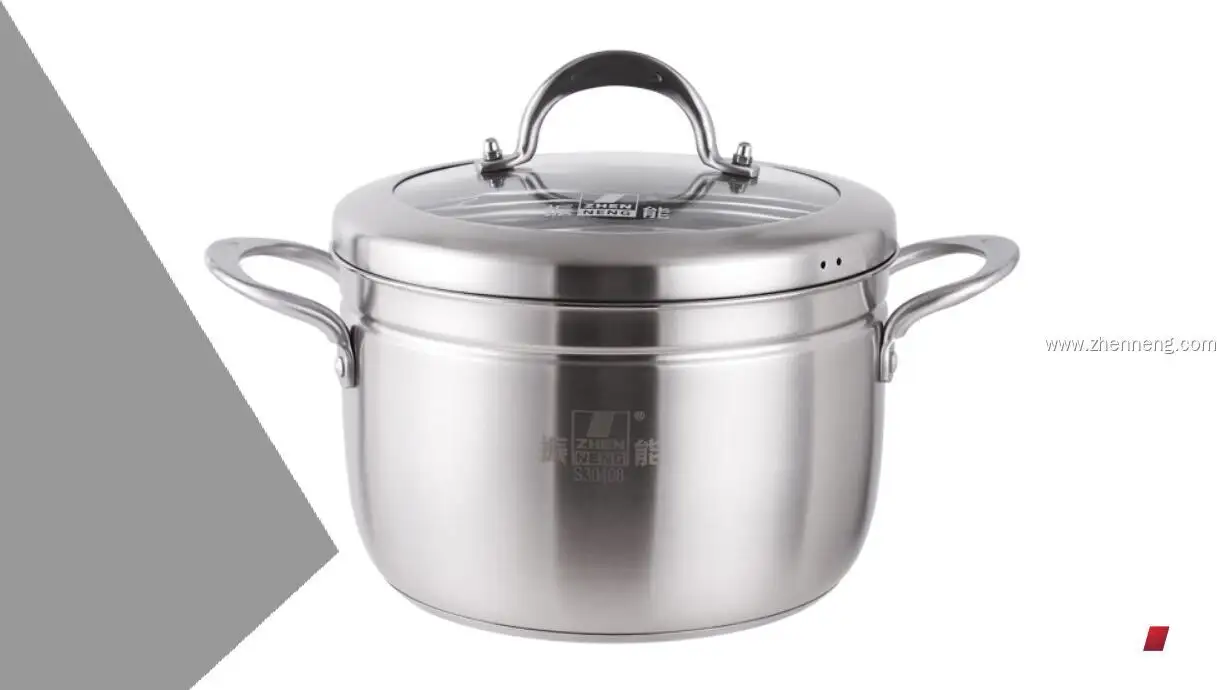 2 Layer Stainless Steel Steamer Pot with Glass Lid & Handles 1