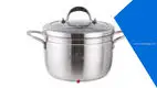 22cm Stainless Steel Steamer Pot with Double Handles & Glass Lid1 1