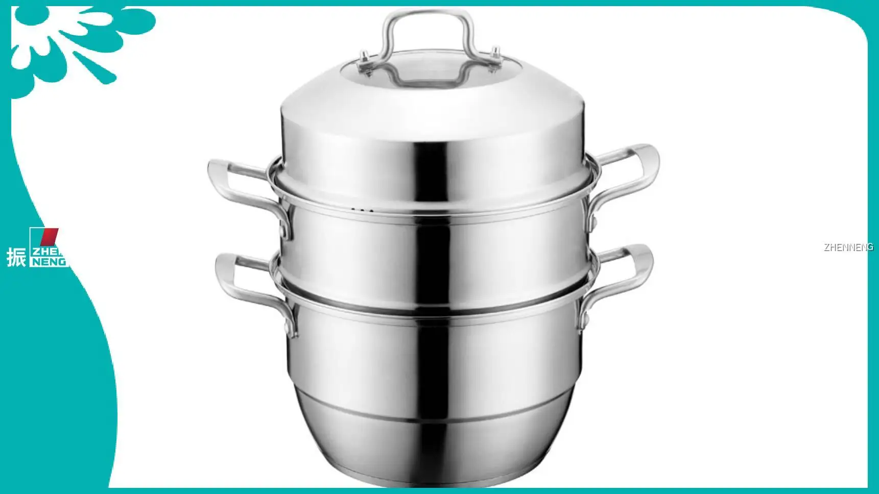 3 Tier Stainless Steel Steamer with Glass Cover & Silicone Handles 1