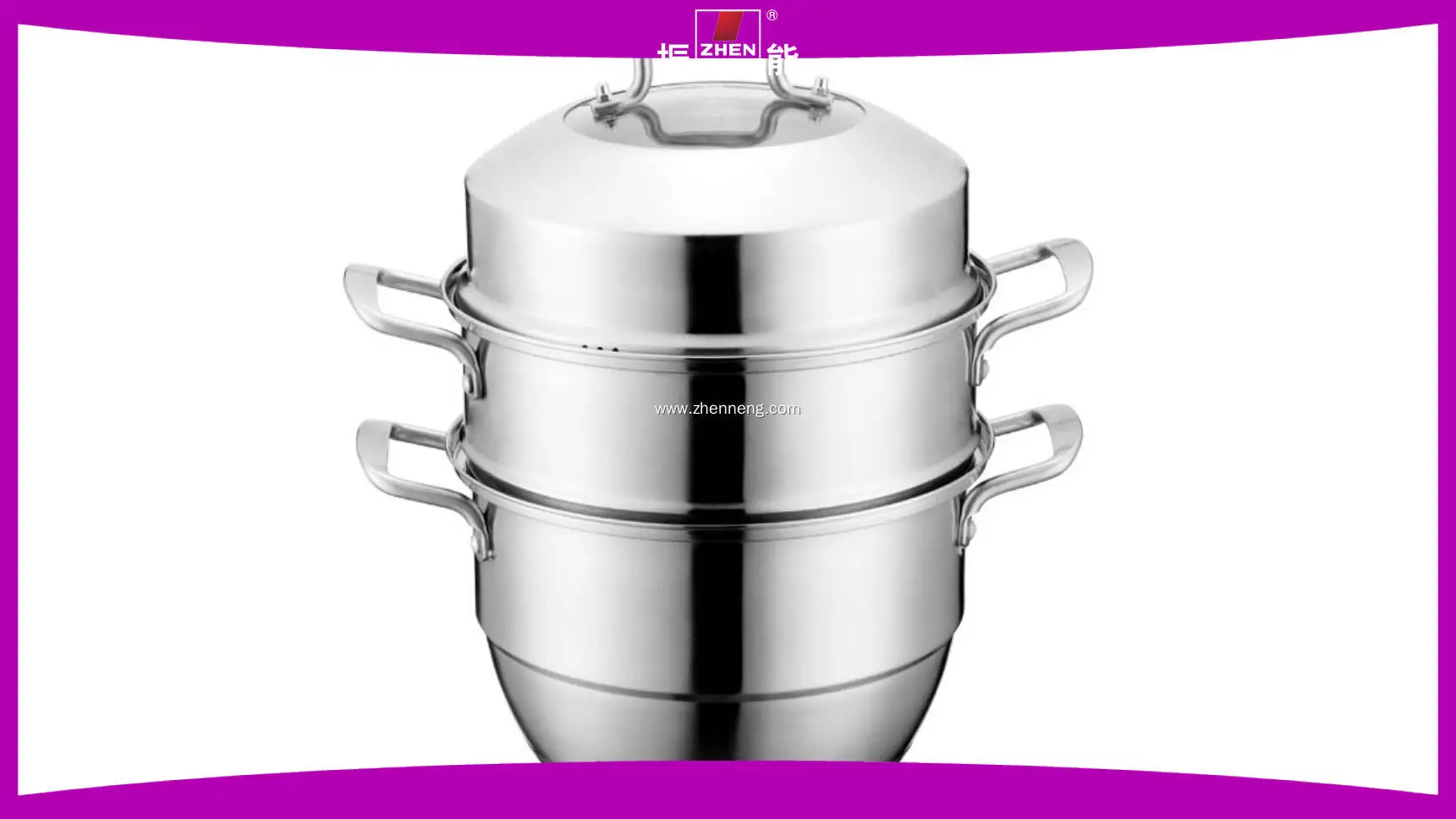 Olla vaporera grande de 3 niveles con tapa de acero inoxidable y vidrio. 1