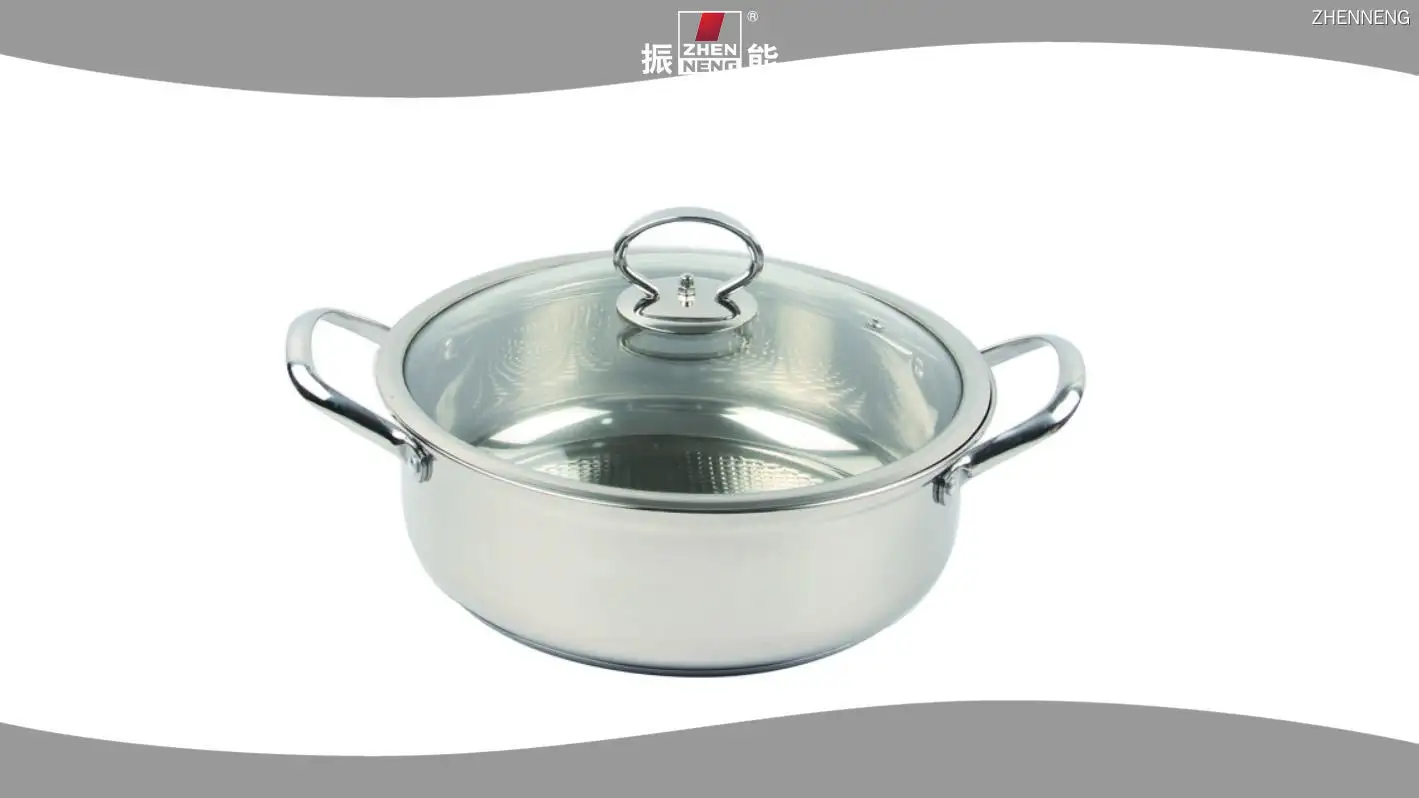26cm Professional Double Bottom Hot Pot with Glass Cover - Stainless Steel 1