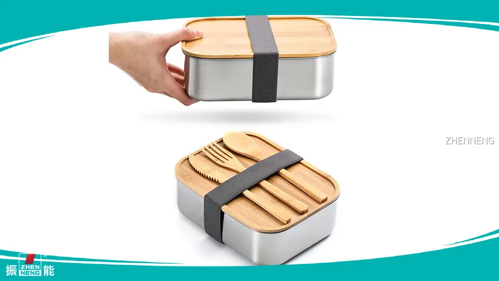 Ланч-бокс из нержавеющей стали 304 с бамбуковой крышкой и столовыми приборами. 1