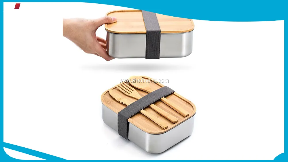 304 Stainless Steel Bento Box with Bamboo Lid - Corrosion-Resistant & Easy to Clean 1