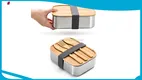 304 Stainless Steel Bento Box with Bamboo Lid - Corrosion-Resistant & Easy to Clean 1