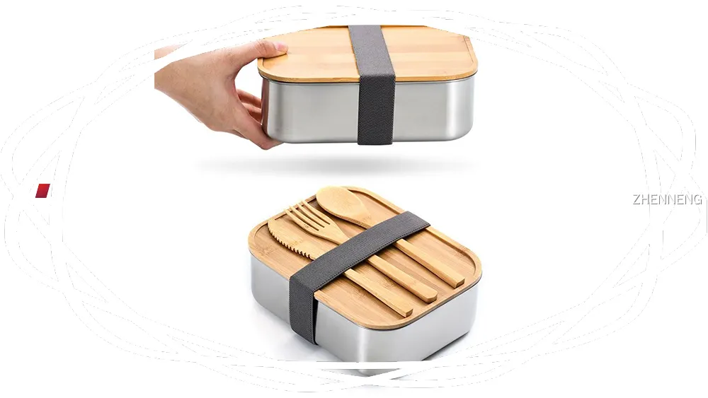 طقم علب غداء من الفولاذ المقاوم للصدأ 304 مع غطاء من الخيزران - 800 مل/1200 مل/1500 مل 1
