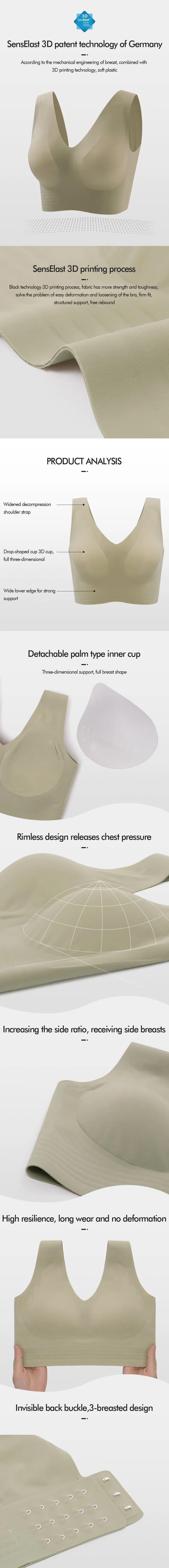Soutien-gorge sans coutures ultra-confortable avec impression 3D Senselast, technologie brevetée, haute élasticité et excellente reprise de forme
