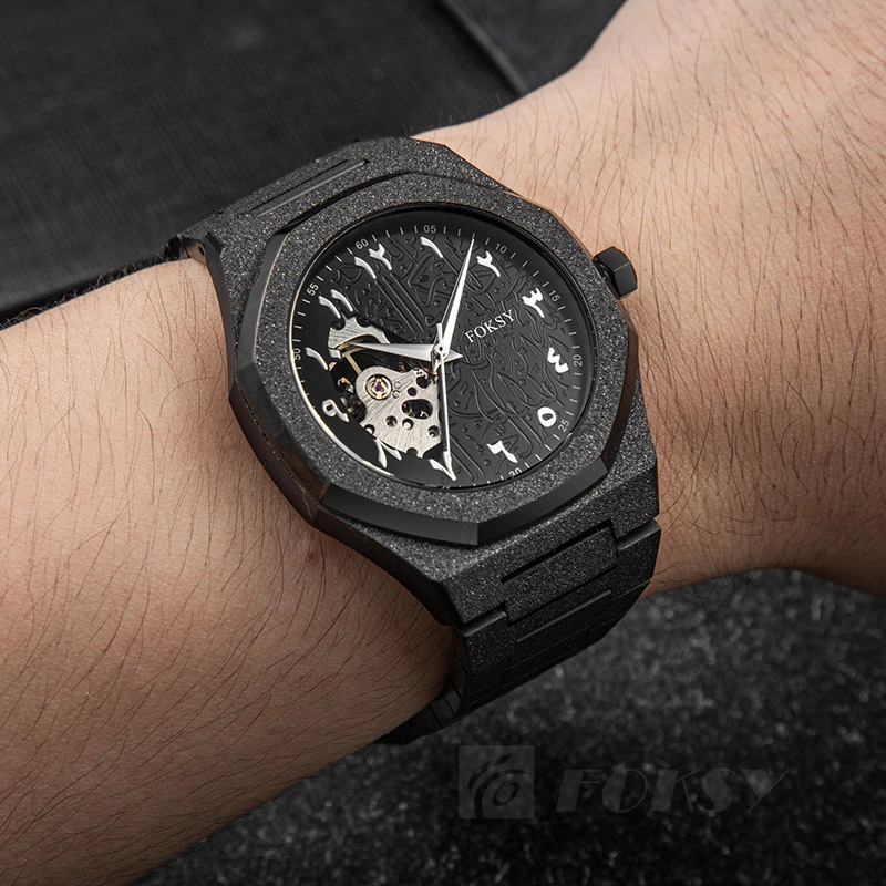 Custom Men Watch Quartz Watch Stainless Steel Skeleton Display 5ATM 256J-6-1237 1