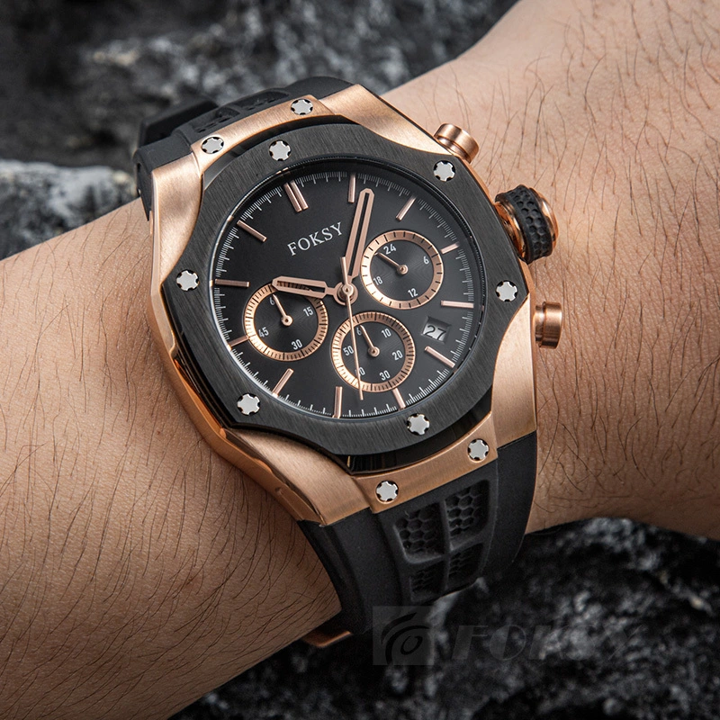 Custom Men Watch Quartz Watch Stainless Steel Chrono Display 5ATM Silicone Strap 613-7-1005 1