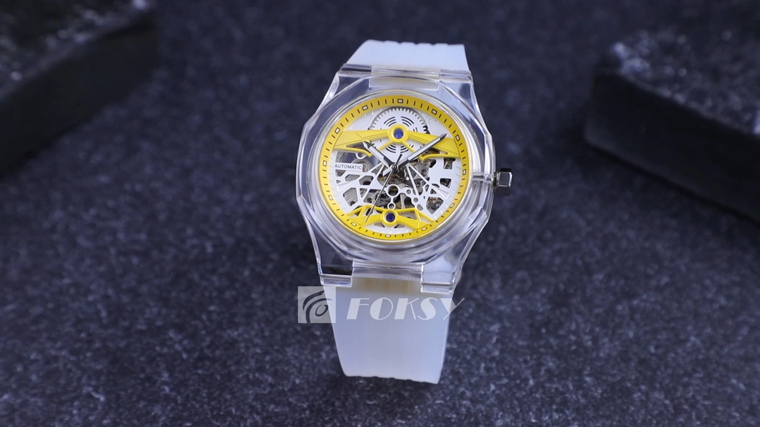 Custom Men Watch Automatic Watch Skeleton Transparent Case Silicone Strap Luminous 3ATM K030-6-1003 1
