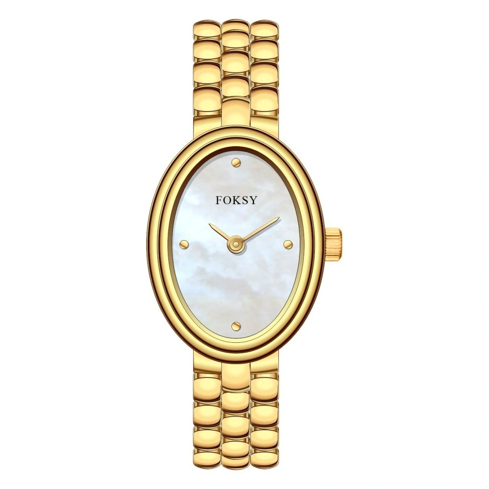 Montre ovale pour femme FOKSY, en acier inoxydable, à quartz, élégante et étanche. 1