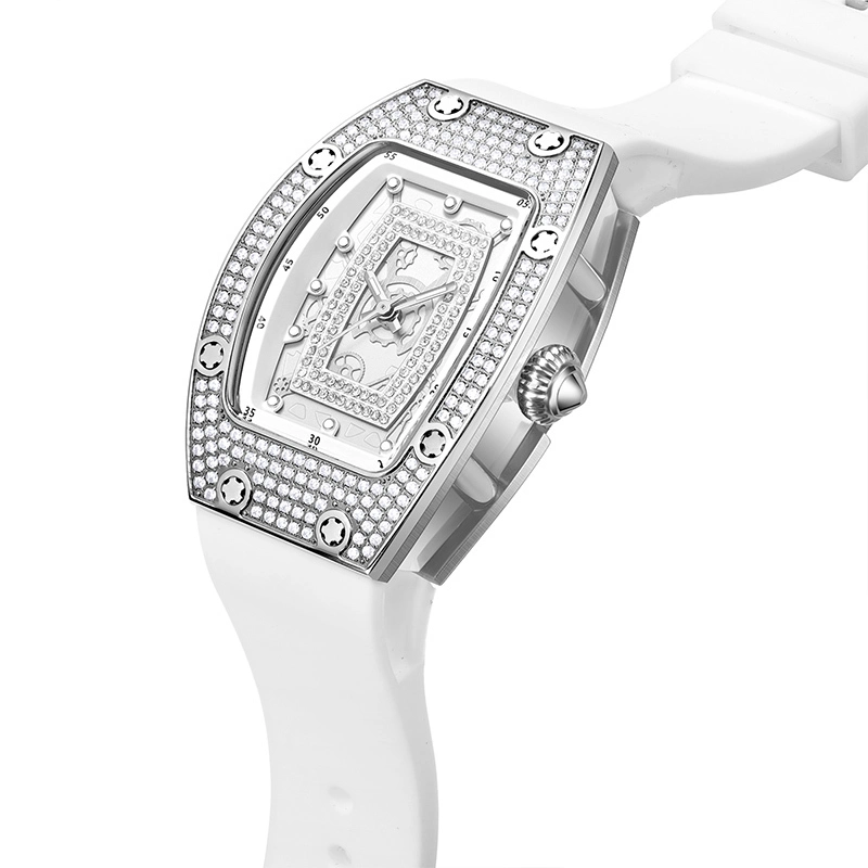 Wholesales Women's Diamond Tonneau Watch Silicone Strap Quartz 50M Waterproof Luxury 901-7-1004 1