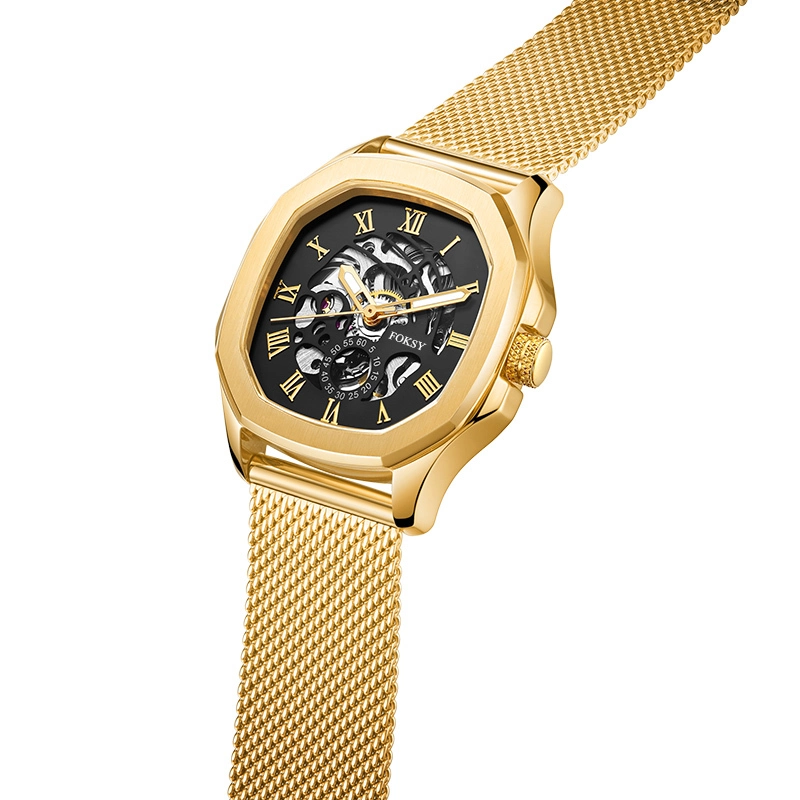FOKSY Women's Automatic Skeleton Watch OEM Luxury Tonneau Case Custom Logo Watch 1