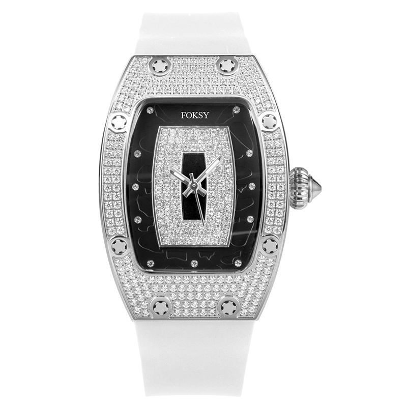 Women's Full Diamond Tonneau Watch Silicone Strap Quartz 4 Colors Available 1