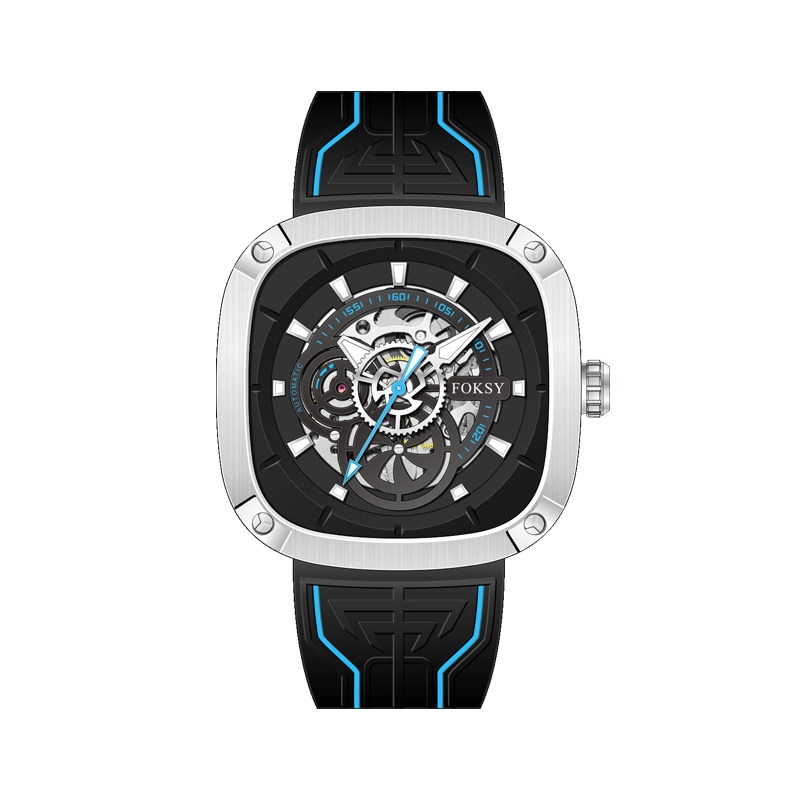 FOKSY Men's Square Skeleton Watch Custom Business Watch Silicone Strap Options 1