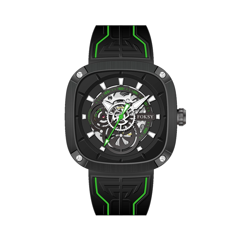 Square Mechanical Watch Private Label Skeleton OEM Custom Silicone Strap 1