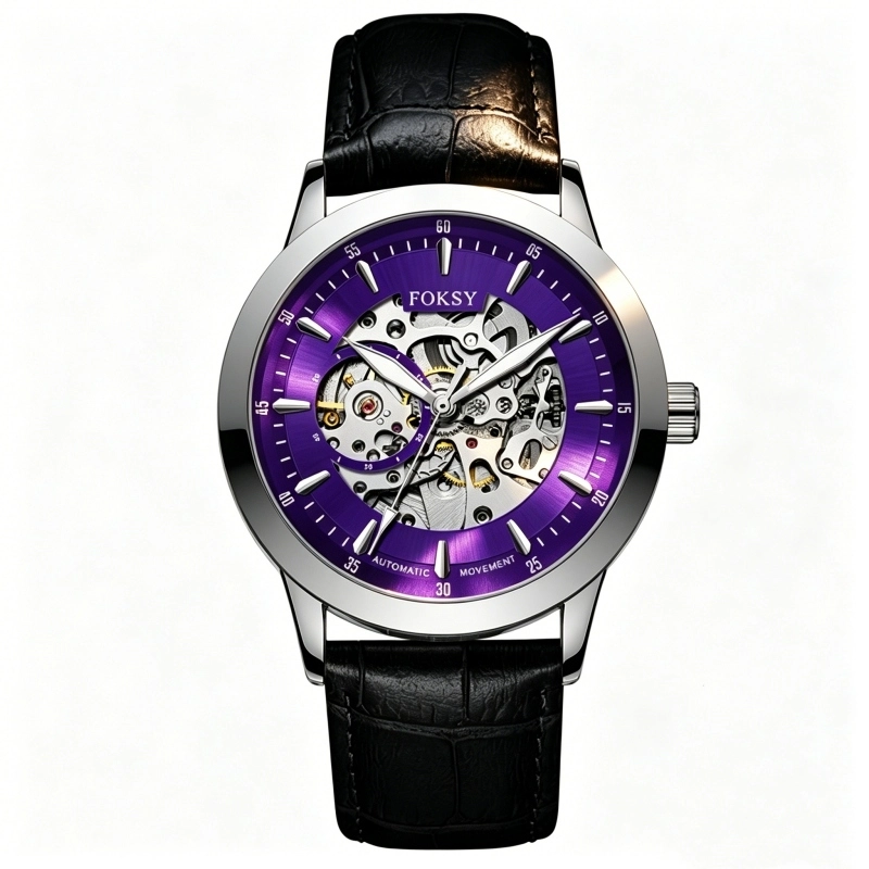 FOKSY Automatic Skeleton Watch Milanese Mesh Strap OEM Supply Mechanical Watch 1