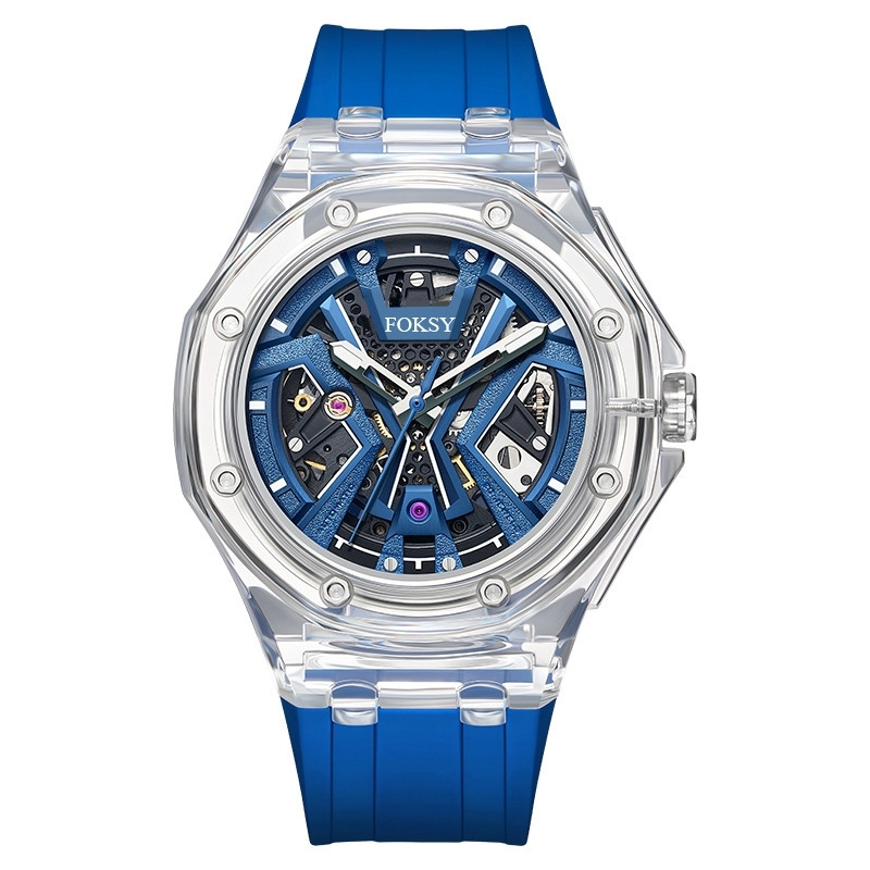 Skeleton Watch Men Automatic Mechanical Cyberpunk Color Dial Silicone Strap OEM Supply 1