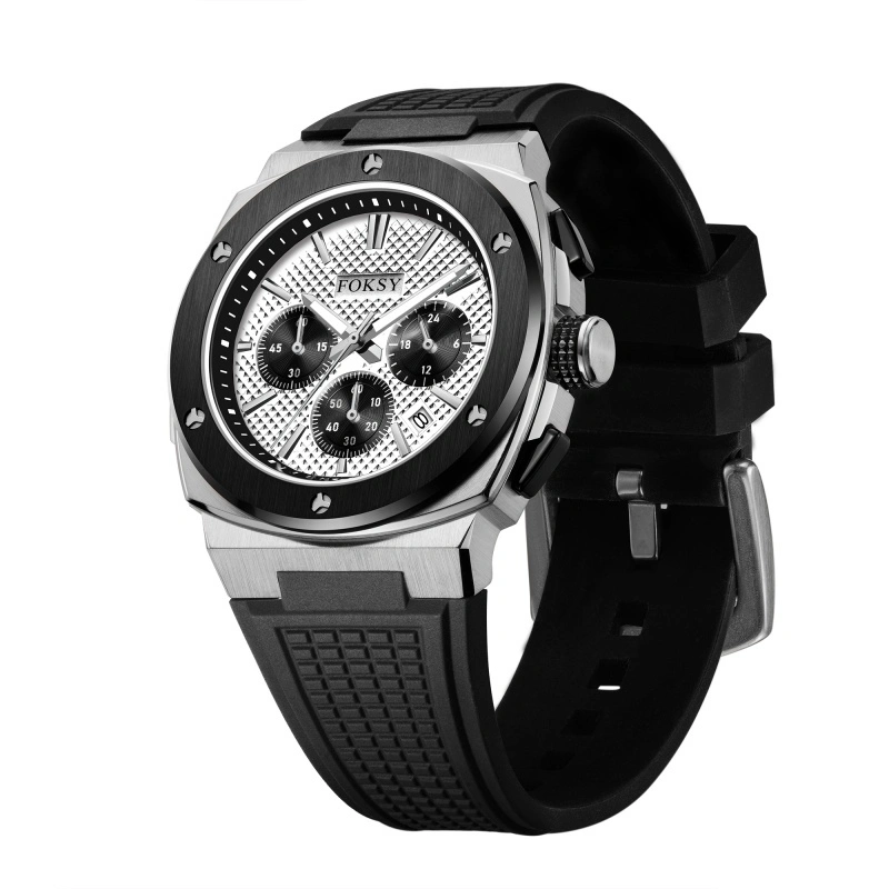 Octagon Chronograph Bulk Wholesale Men Business Silicone Steel Strap Quartz Watch 636-7-1004 1
