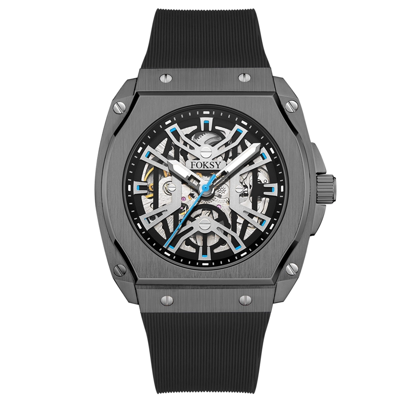 Geometric Skeleton Silicone Strap Mechanical Watch ODM OEM Automatic Watch 537-6-1001 1