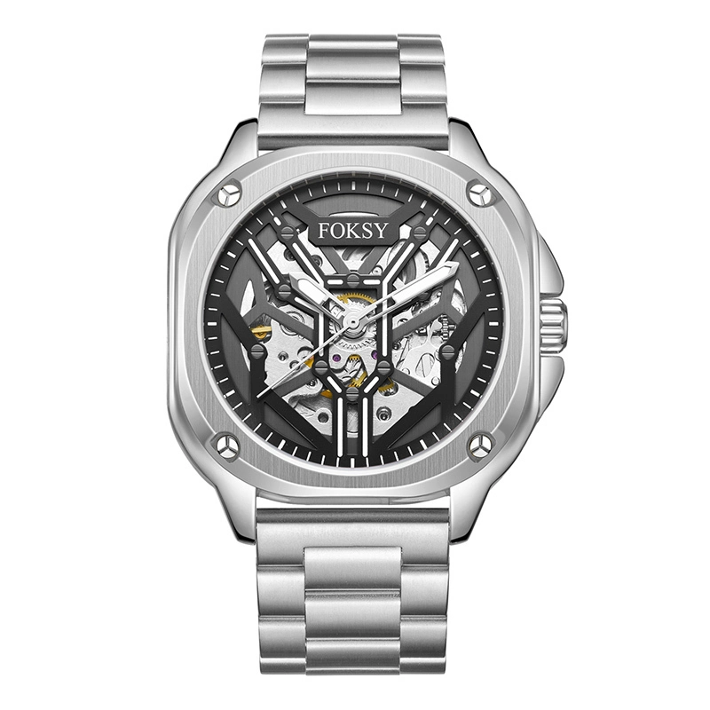 FOKSY Symmetrical Rivet Mecha Skeleton Automatic Watch Men OEM Custom Logo 1