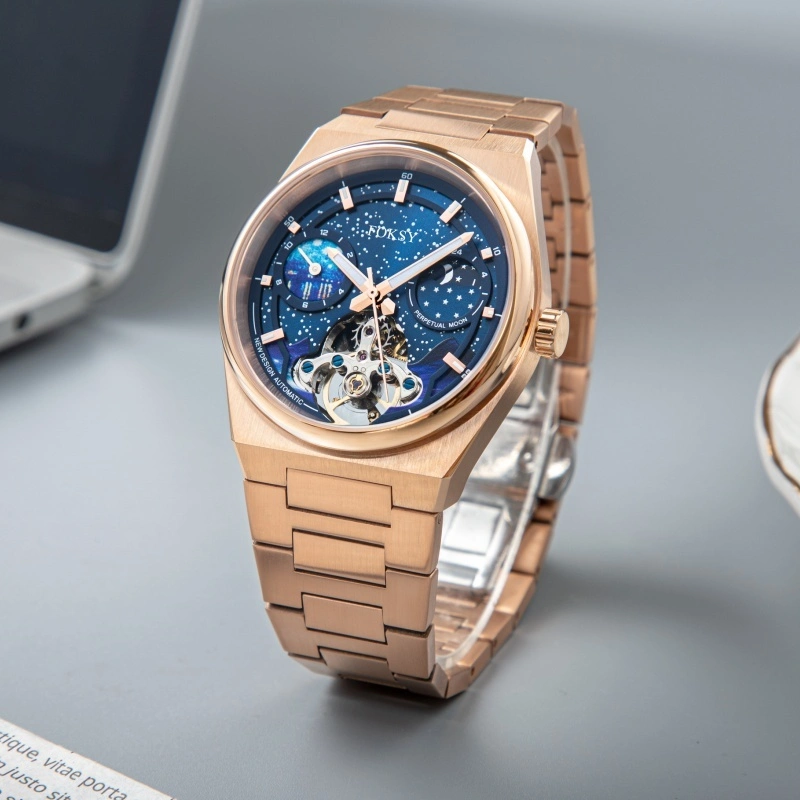 FOKSY Starry Sky Automatic Watch Men Skeleton Moon Phase Dial Mechanical Watch 644-6-1001 1