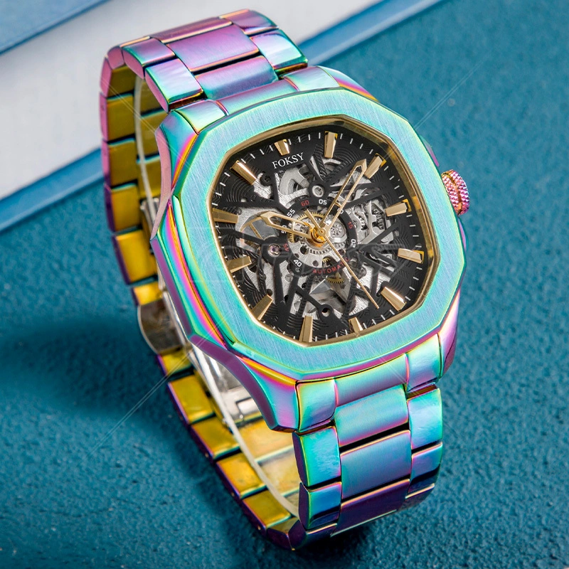 Montre automatique squelette Phantom Color PVD pour homme, style streetwear, ODM, faible quantité minimale de commande 1