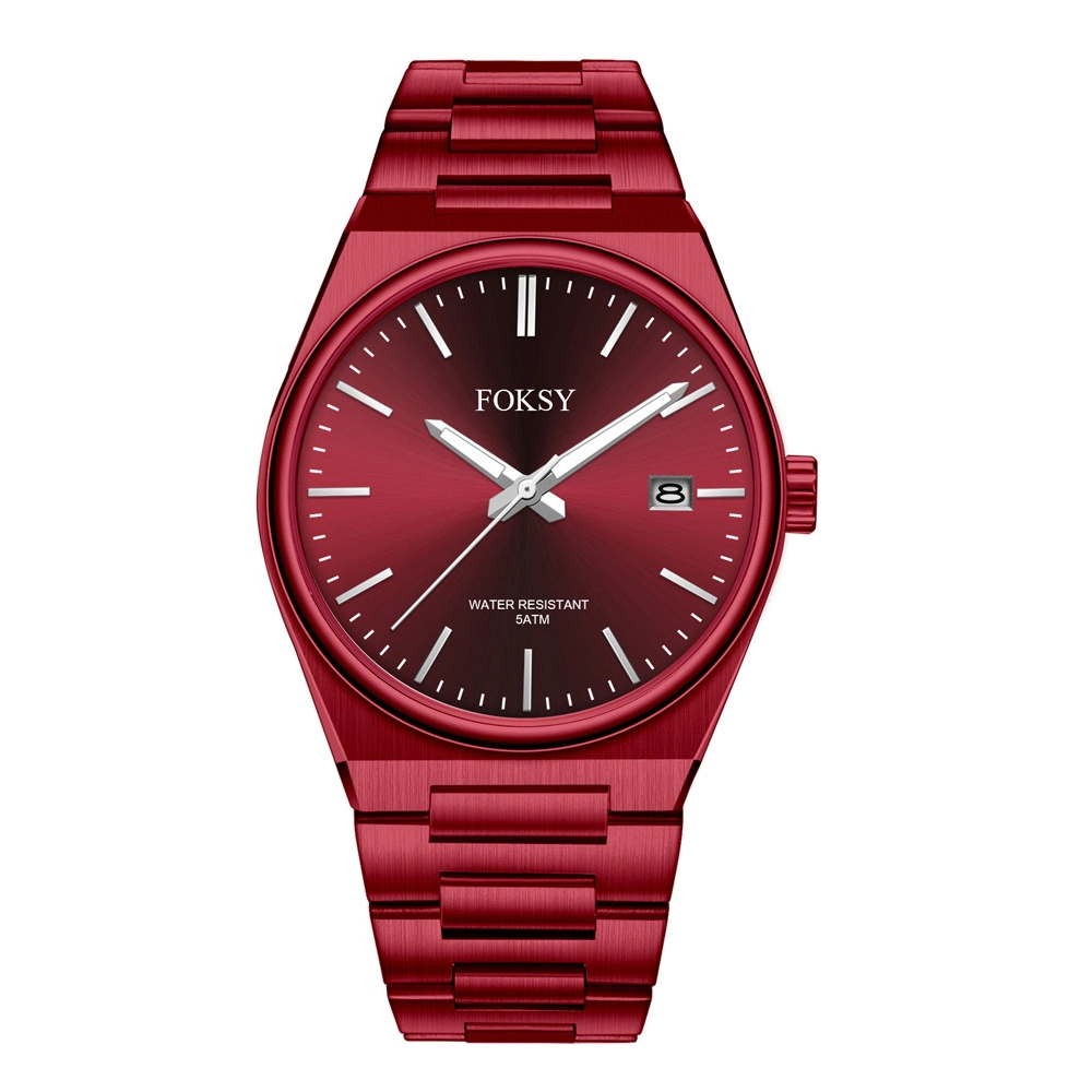 Metal Monochrome Electroplated Calendar Watch Stainless Steel Bracelet Watch 610-7-1004 1