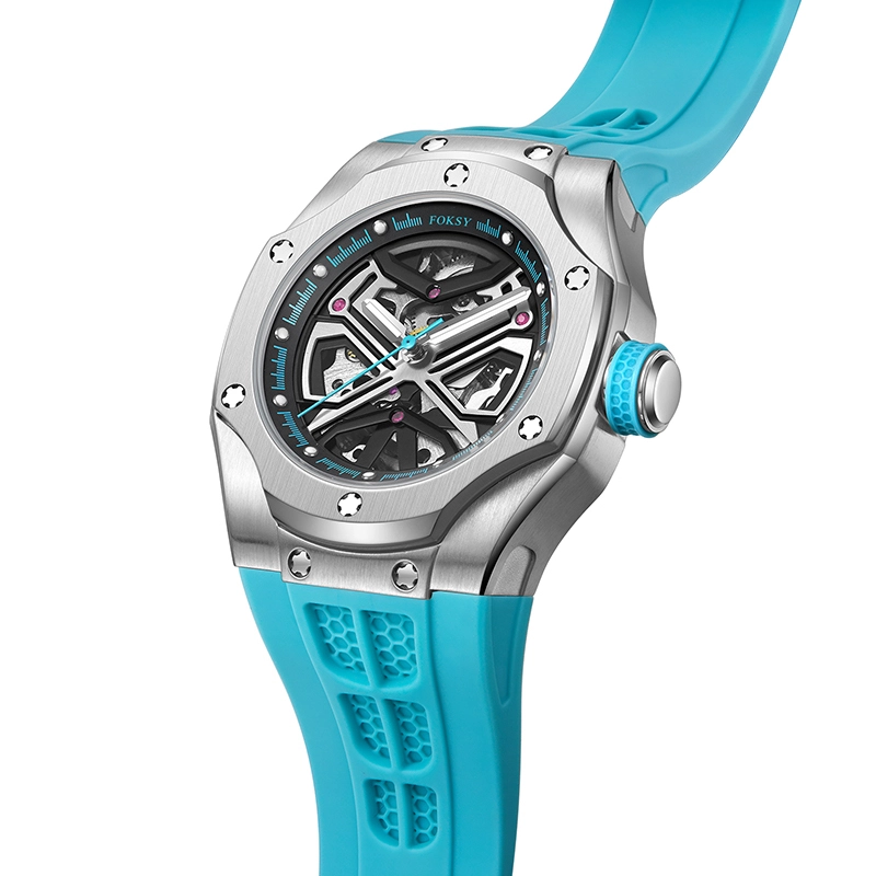 Reloj automático esqueleto para hombre con logotipo en la esfera y correa de silicona, modelo 613-6-1002 1