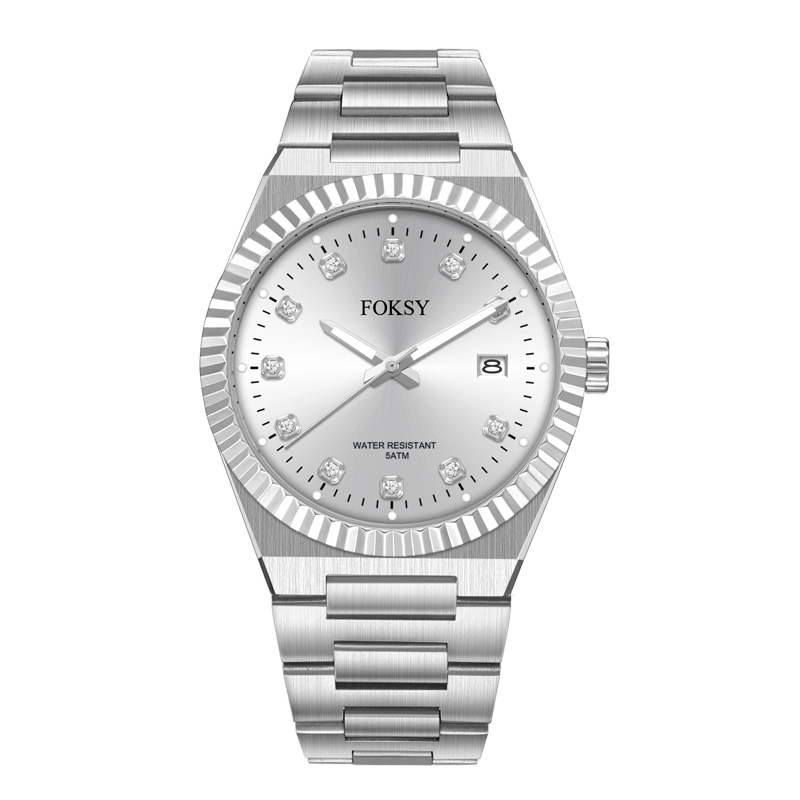 Reloj de pulsera de acero inoxidable de alta gama con bisel estriado para hombre, personalizable, modelo 610-7-1002 1