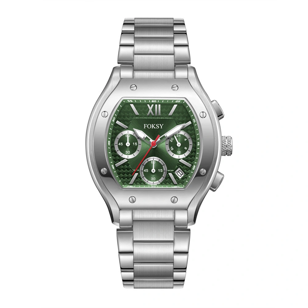 Tonneau Chronograph Quartz Watch Men Stainless Steel Business Design Own Watch 679-7-1001 1