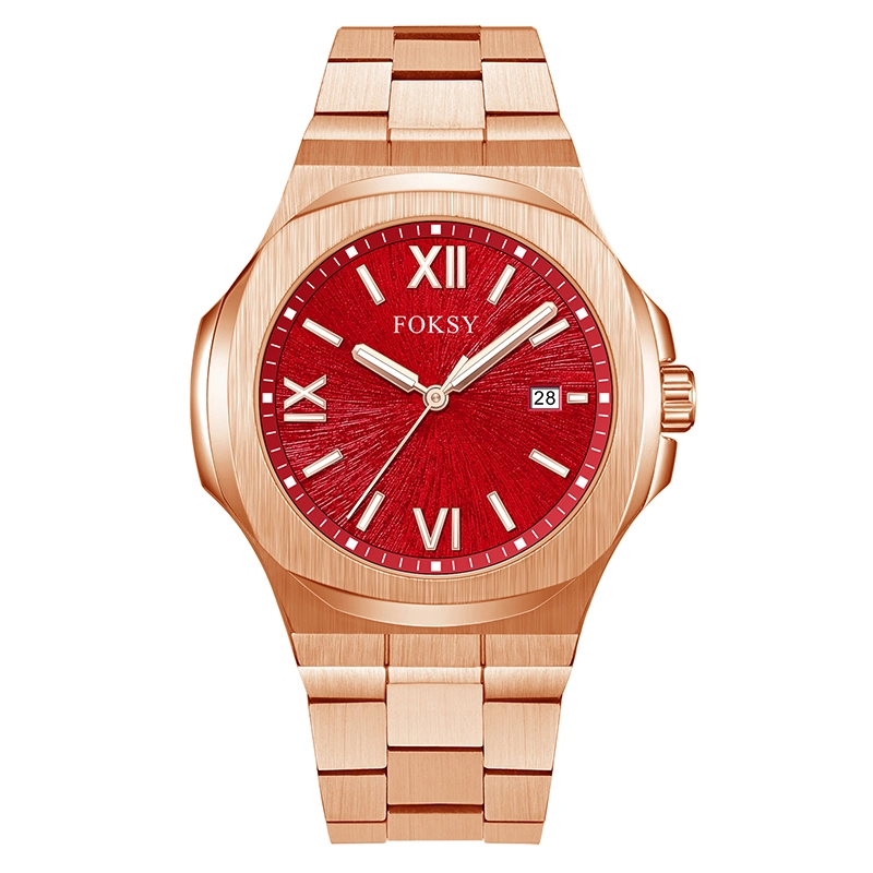 FOKSY Roman Numeral Textured Radial Dial Luminous Pointer Quartz Watch Men 499-7-1014 1