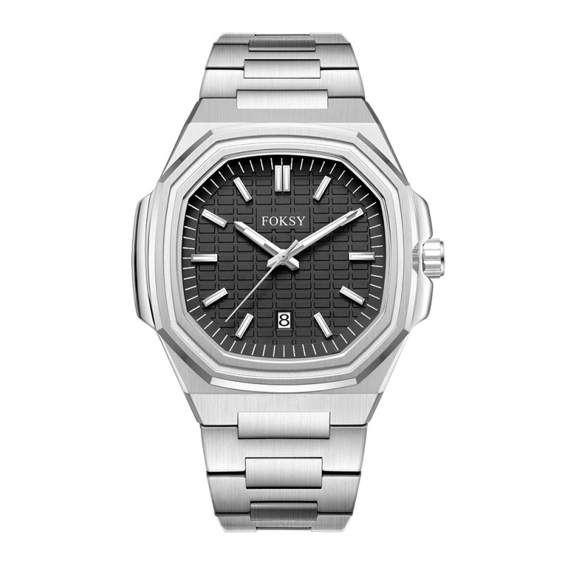 FOKSY Octagonal Grid Dial Watch Vendor Men Stainless Steel Wholesales Watch 670-7-1001 1