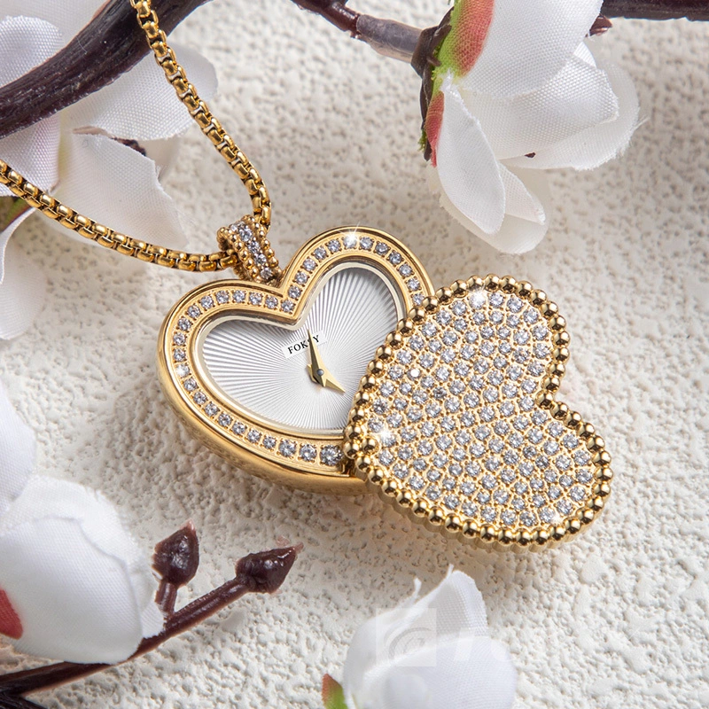 Heart Shaped Necklace Watch Women Stainless Rotating Cover Watch Lady Watch 227-7-1001 1