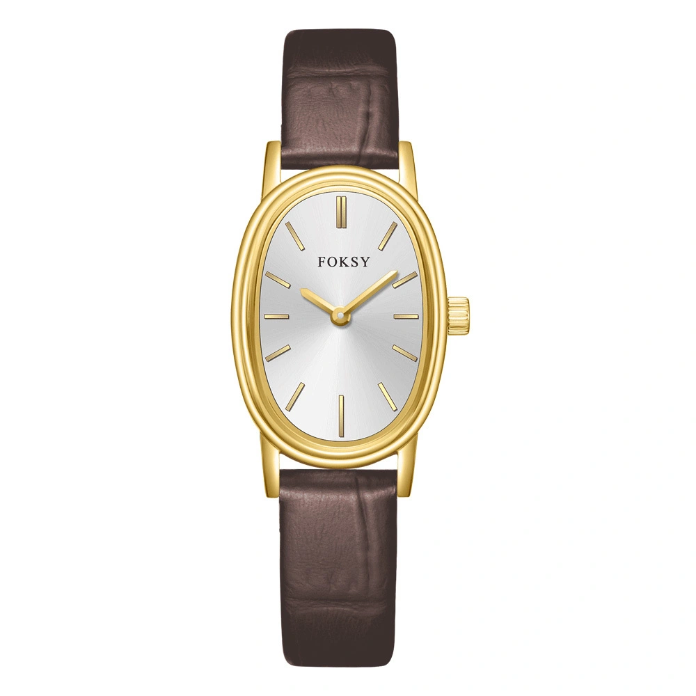 FOKSY Oval Compact Wholesale Watches Women Stainless Steel/Leather Watch 222-7-1004 1