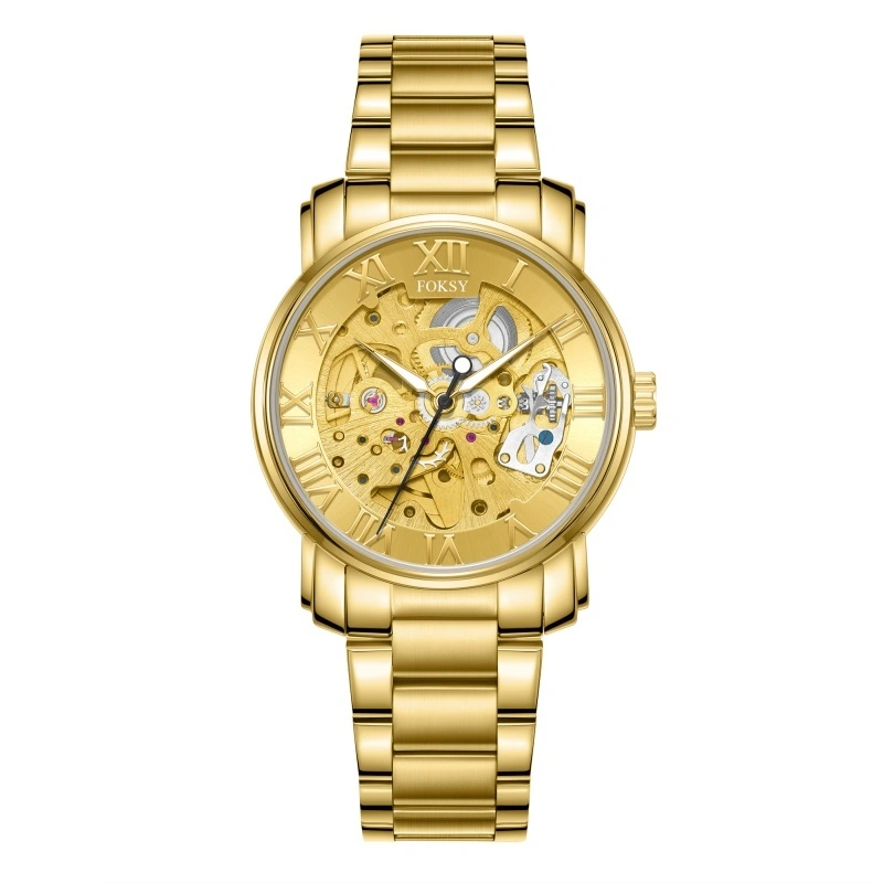 gold skeleton watch