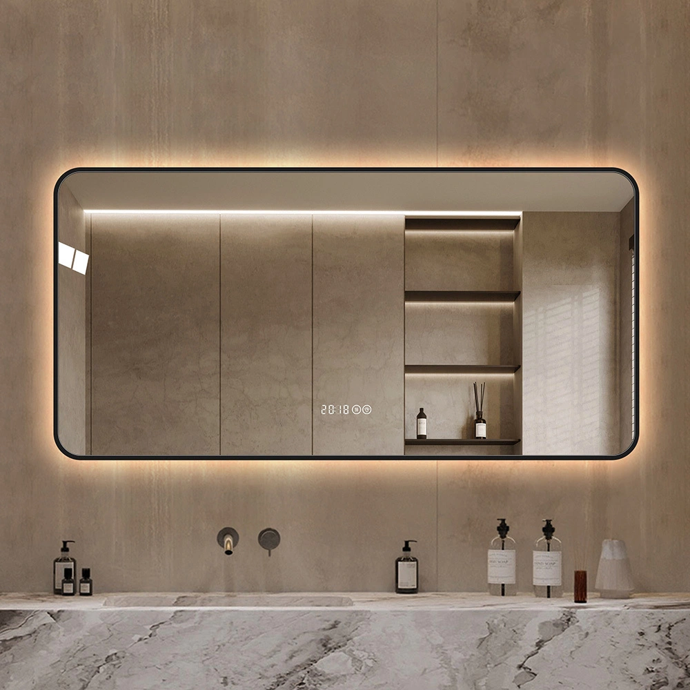 48*24 Inch Black Frame Wall Mirror With Rounded Corners Vanity Mirror for Bathroom Hotel 1