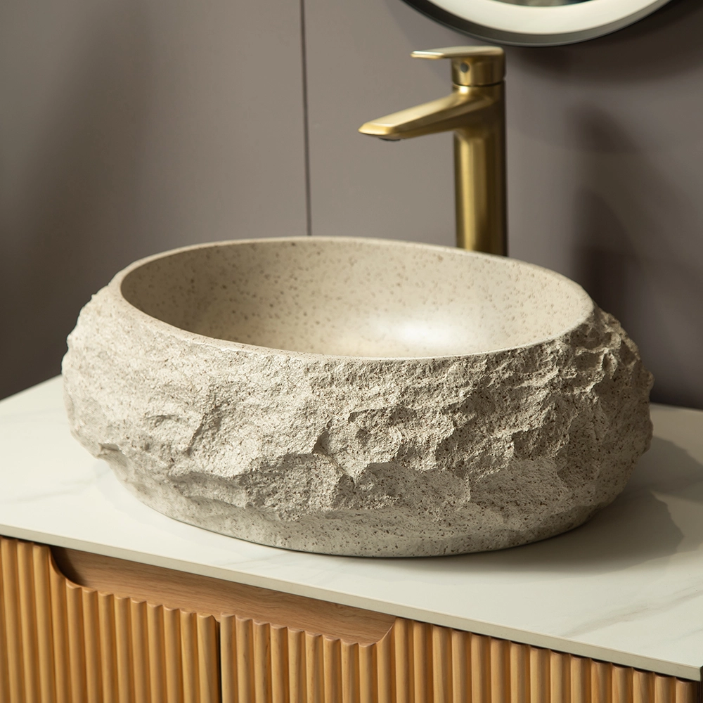 18 Inch Irregular Oval Resin Vessel Basin With Stone Pattern Artistic Style Sink for Bathroom  Hotel 1